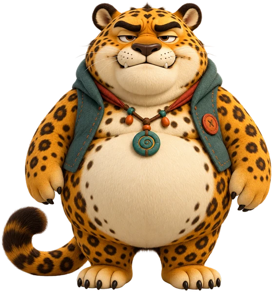 Jag, the spotted leopard who looks after brand identity at Ozelith, standing on the panel.